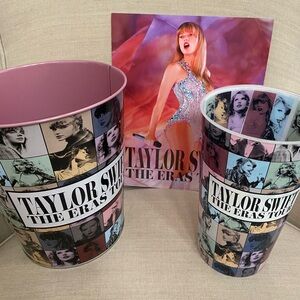 Taylor Swift The Eras Tour Movie Pink Metal Popcorn Bucket and Large Plastic Cup